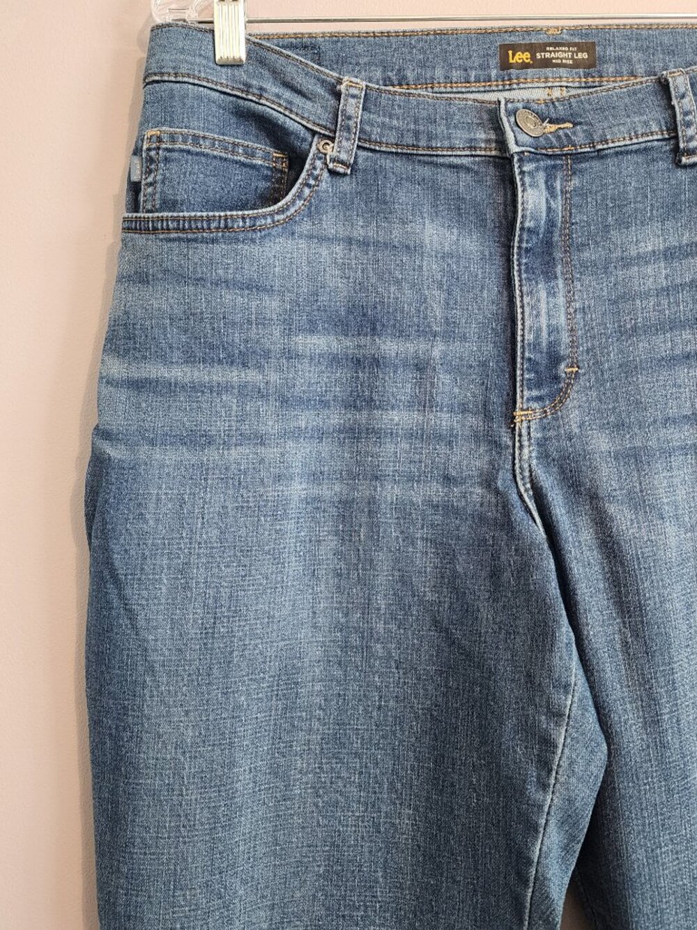 2/$22 Lee Mid Rise Relaxed Fit Straight Leg Blue Jeans Size 14 Long - Picture 3 of 12
